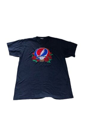 Vintage Grateful Dead Black T-Shirt with Red, Blue & Green Skull Graphic
